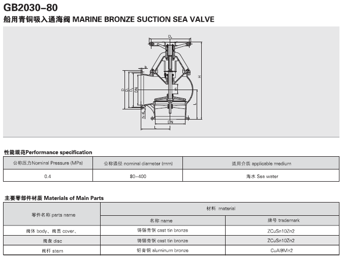 船用法兰青铜吸入通海阀GB/T2030-80